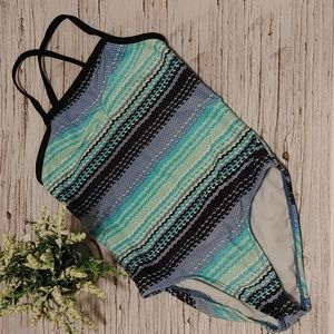 3/$25 Old Navy one turquoise stripes piece swimsuit child S